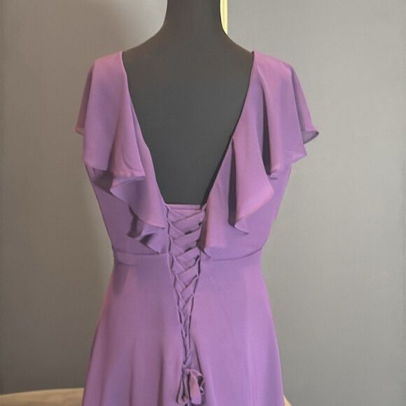 Women’s Purple Flutter Sleeve Full Length Bridesmaid Dress Corset Back Size 10 - Picture 7 of 13